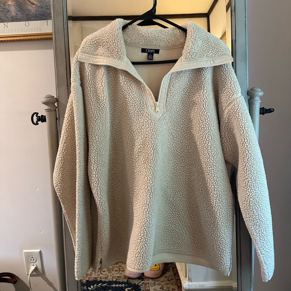 Oversized CHAPS beige quarter zip fleece